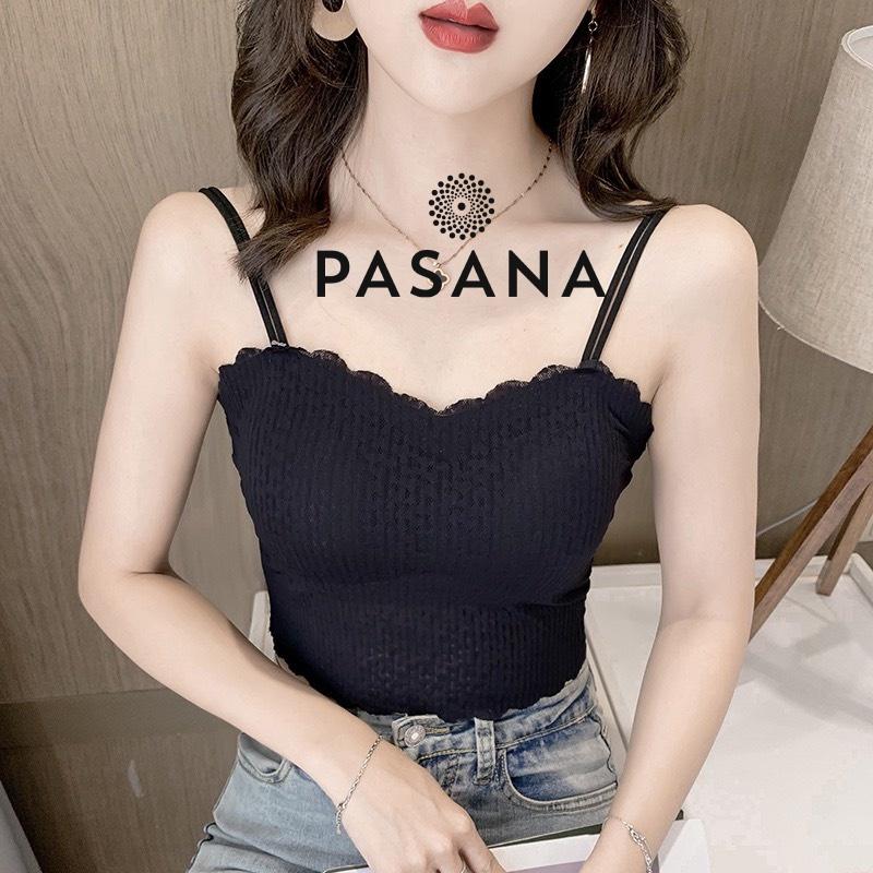 Áo bra Áo lót ngực nữ cotton len tăm viền hoa hai dây siêu mảnh sexy kèm mút ngực Pasana0206