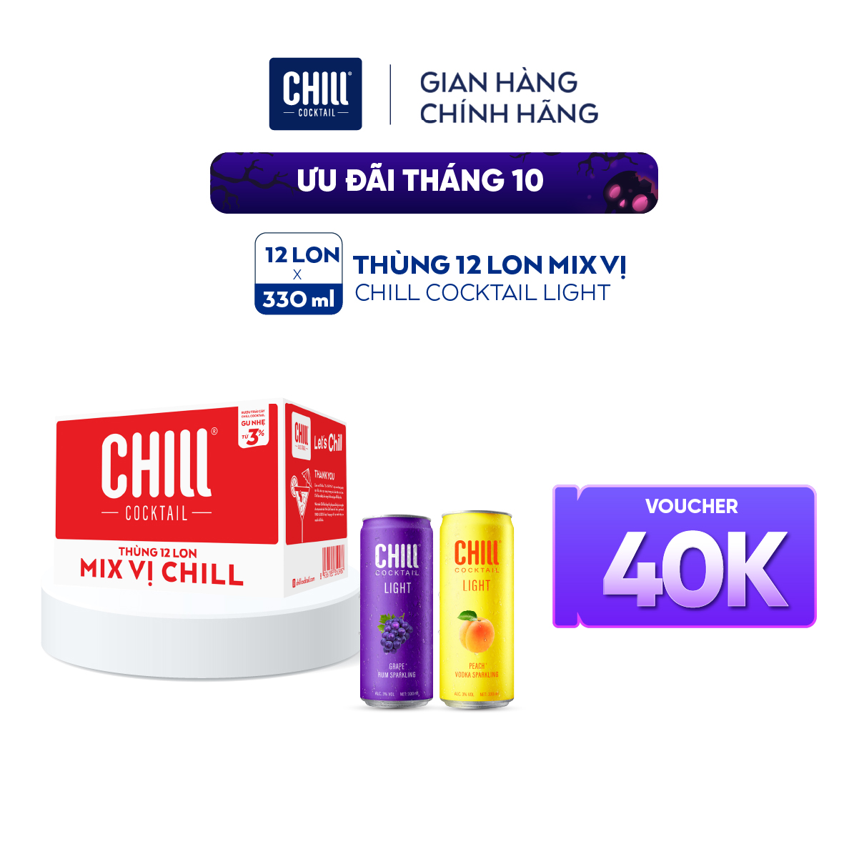 Thùng 12 lon Chill Cocktail mix 10 vị (330ml/lon)