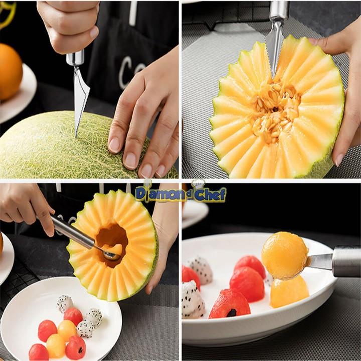 Muỗng Inox Múc Và Tỉa Hoa Quả 2 in 1