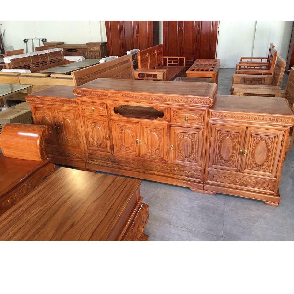 Kệ tivi giả cổ nồi giữa gỗ gõ đỏ