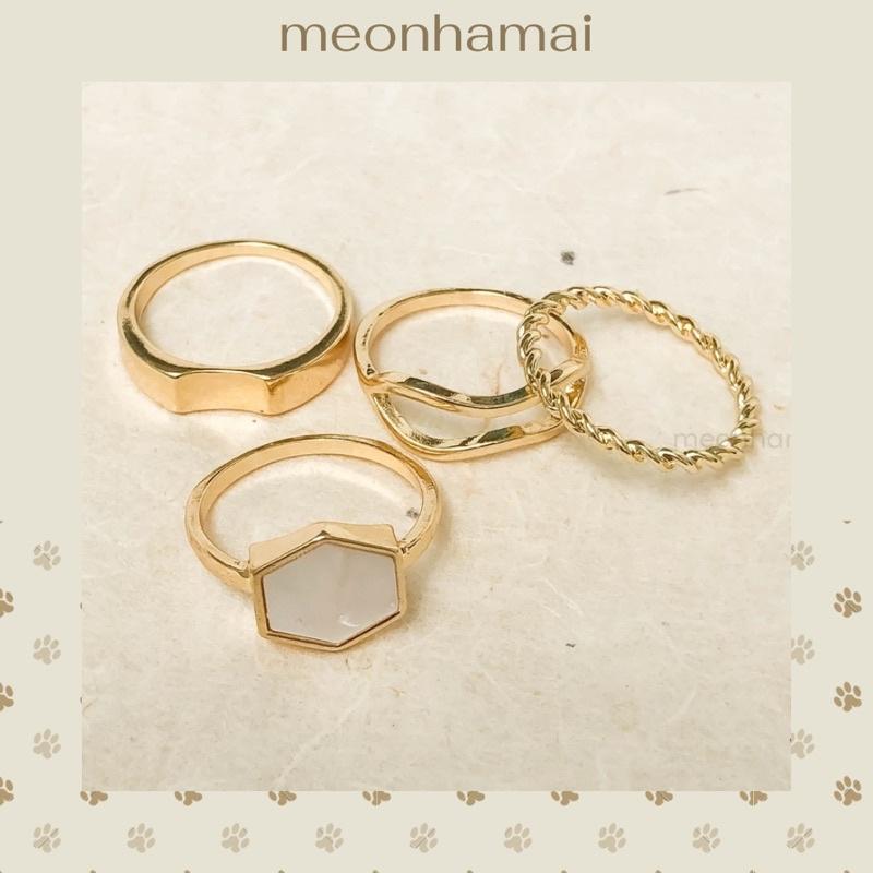 Set nhẫn xà cừ lục giác MEONHAMAI N003