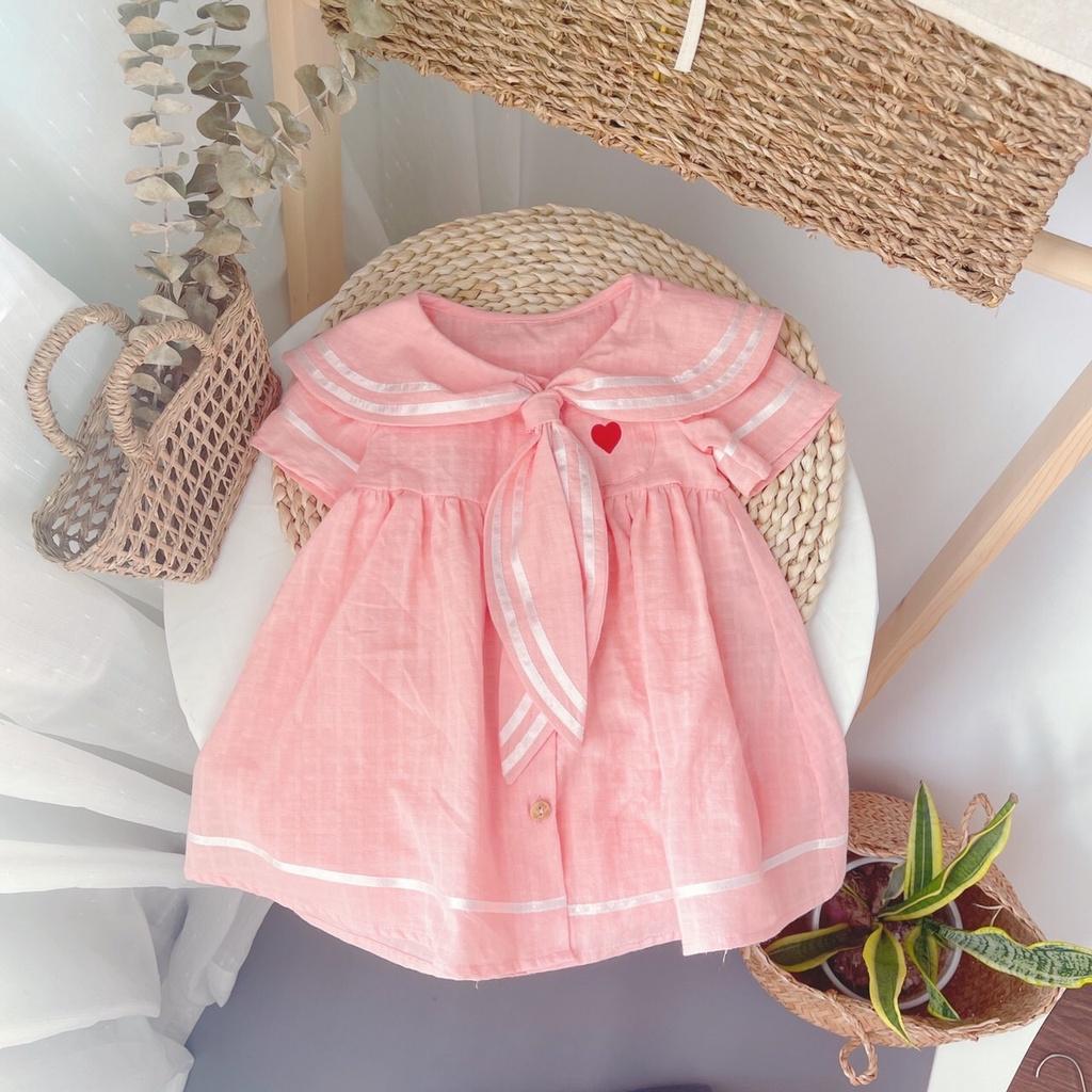 Váy thuỷ thủ hoạ tiết tim cúc mỏ neo màu hồng, vàng vải thô xô cotton mềm mát thấm hút mồ hôi cực tốt