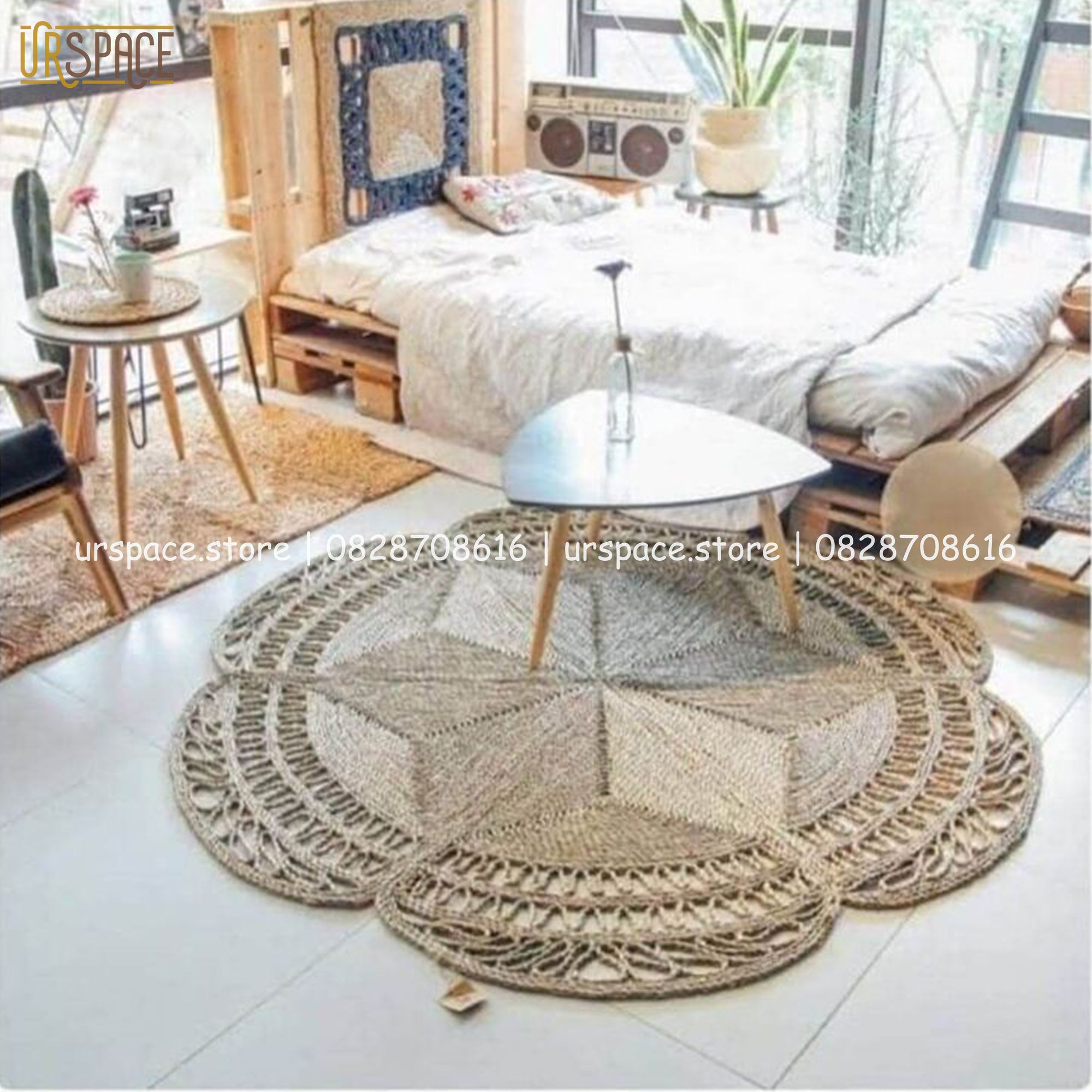 Thảm cói tròn thảm trải phòng khách thảm chụp ảnh đường kính 100cm/ Round water hyacinth rugs for living room