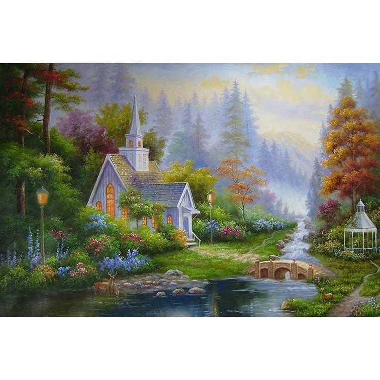 Tranh canvas phong cách sơn dầu - Phong cảnh Làng quê châu Âu - PC042