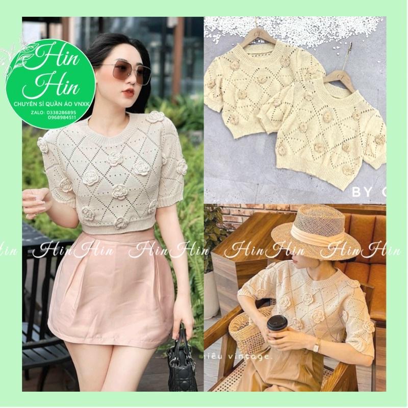 ÁO LEN MONGTOGHI CROPTOP ĐÍNH HOA HÀNG QUẢNG CHÂU-hinhin