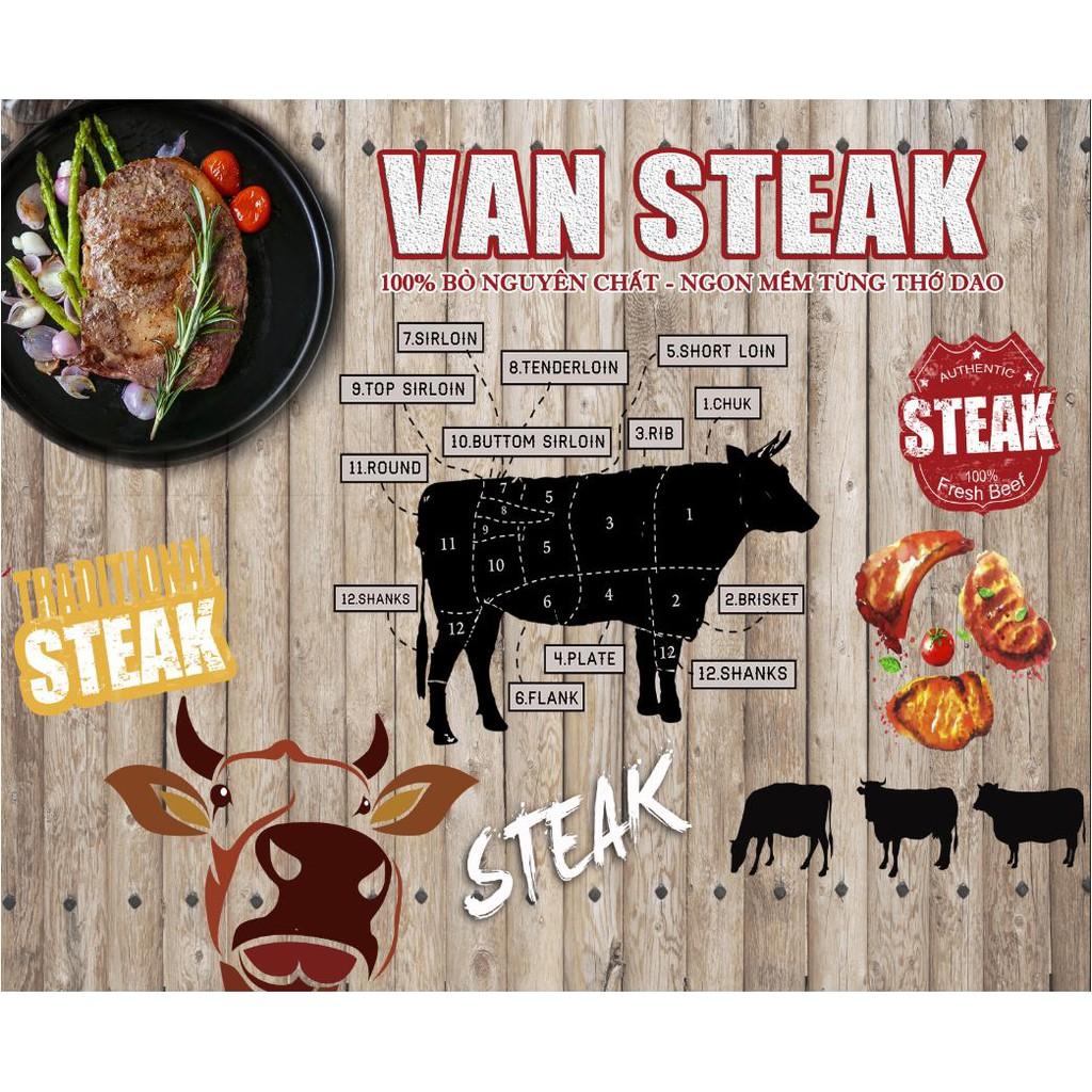 Tranh dán tường Tranh thiết kế theo yêu cầu tranh trí quán Steak kích thước lớn