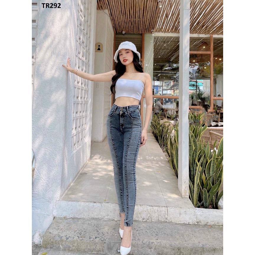 Quần Jeans Nữ Ghép Thân Lưng Cao CO Giãn Tôn Dáng