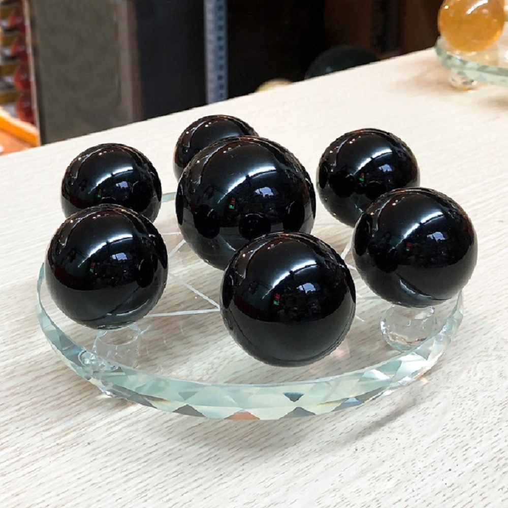 Đĩa Thất Tinh Trận Đồ Đá Obsidian - Đá Núi Lửa Đen Tự Nhiên - 15cm - Mx- Hợp Mệnh Thuỷ, Mộc