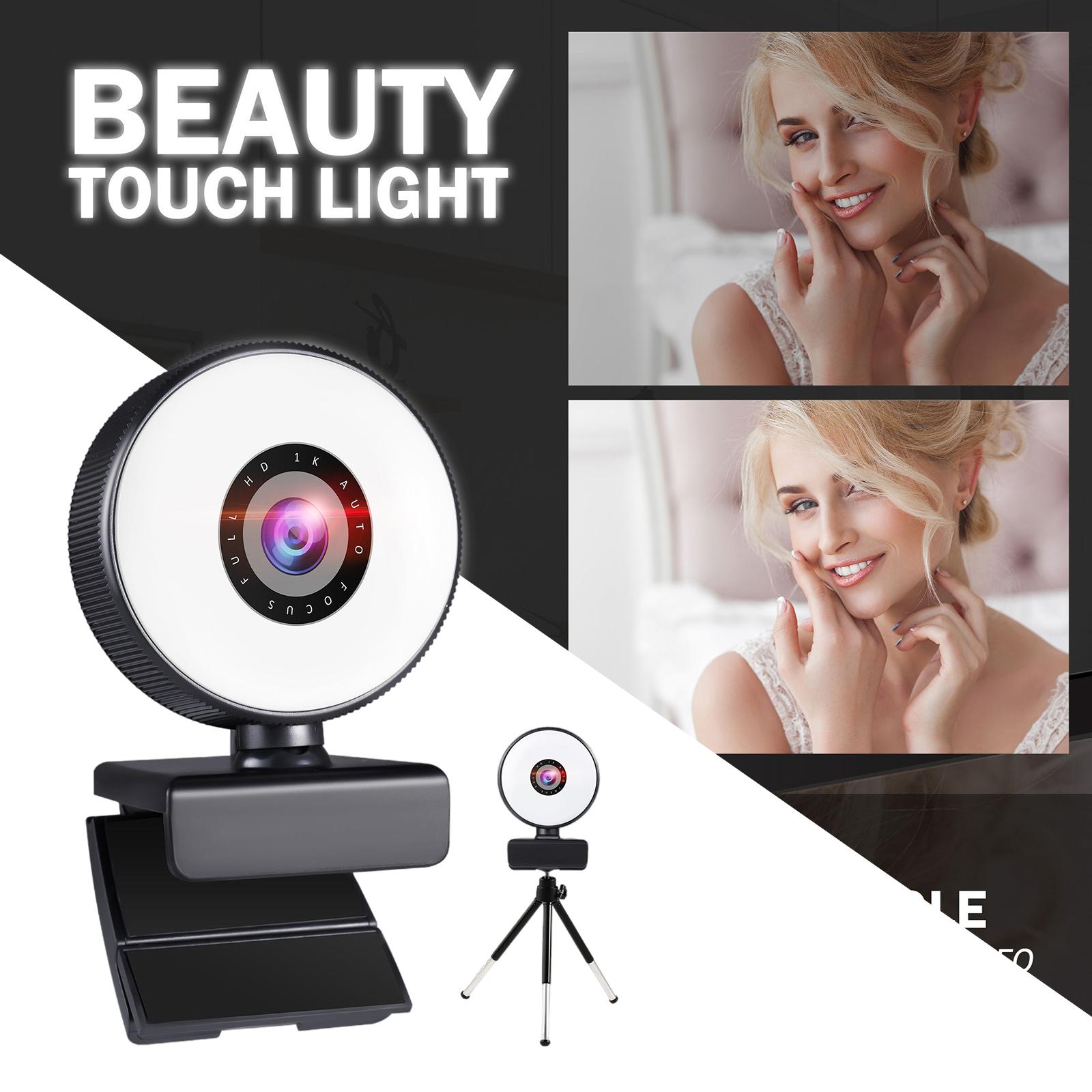 Webcam with 3 Light Modes Microphone and Tripod for Gaming Streaming PC