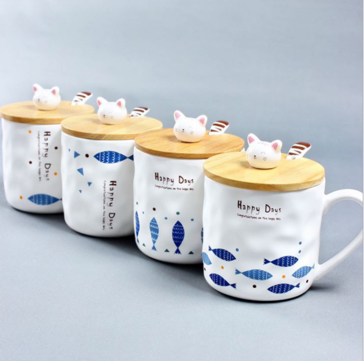 Cốc sứ hình mèo có nắp đậy 400ml cao cấp