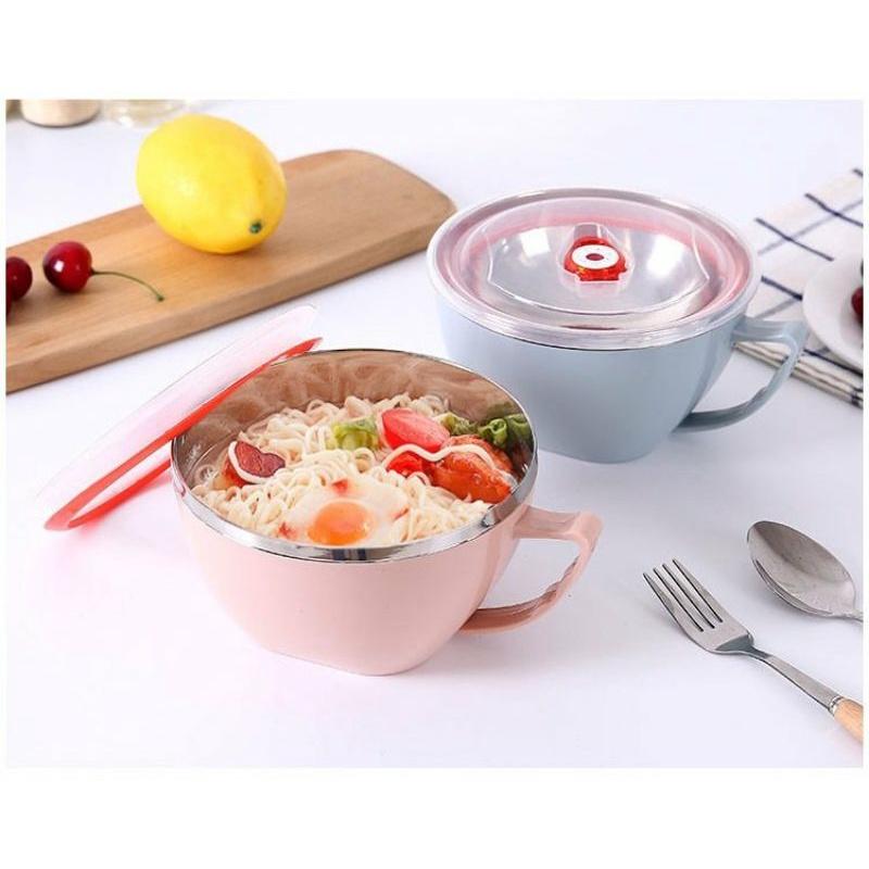 Tô ăn mì lõi inox cách nhiệt 2 lớp có nắp đậy và tay cầm
