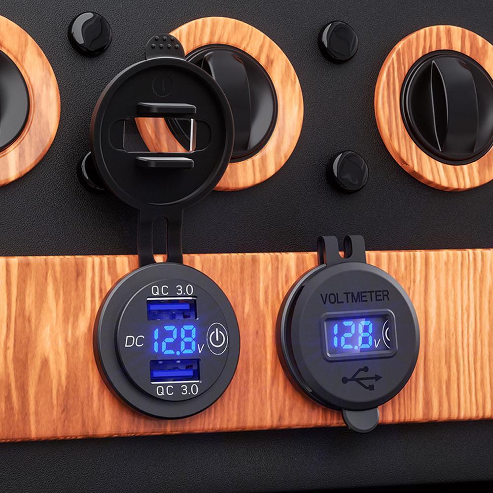 12V 24V QC3.0 USB Bộ sạc xe hơi với công tắc cảm ứng Đèn LED Voltmeter Bộ chuyển đổi nguồn chống thấm nước cho xe tải SUV Motor Marine Motor