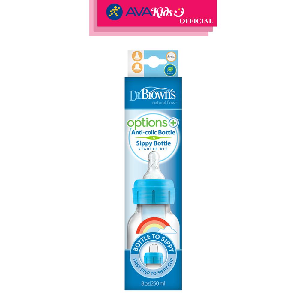 Bình sữa nhựa PP Dr.Brown's cổ hẹp 250 ml - Màu xanh dương (từ 6 tháng) - Hàng Chính Hãng