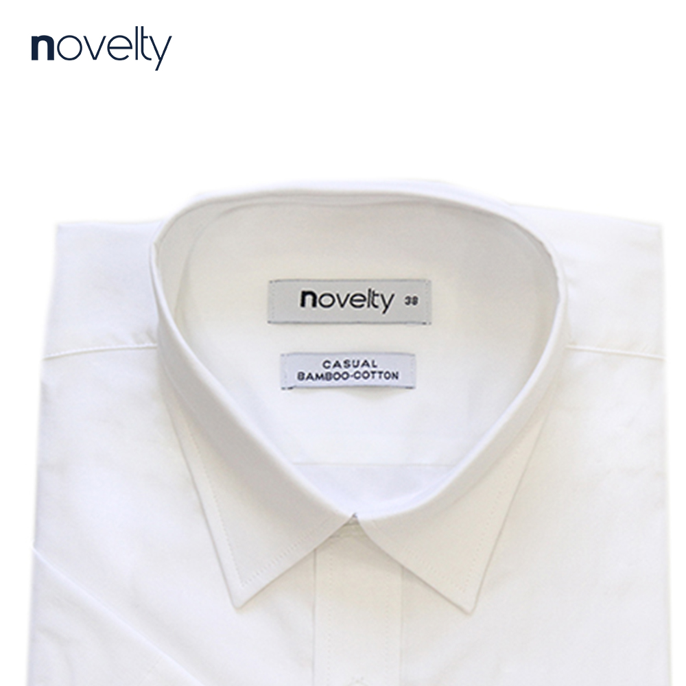 Áo sơ mi nam Novelty ngắn tay màu trắng 171405 vạt ngang Form Casual