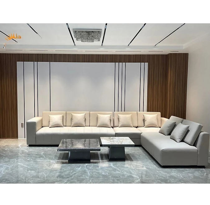 Sofa góc L da bò Italy Tundo màu xám SFLCT12 4m2 x 2m5 hàng cao cấp chuẩn da bò nhập khẩu Ý