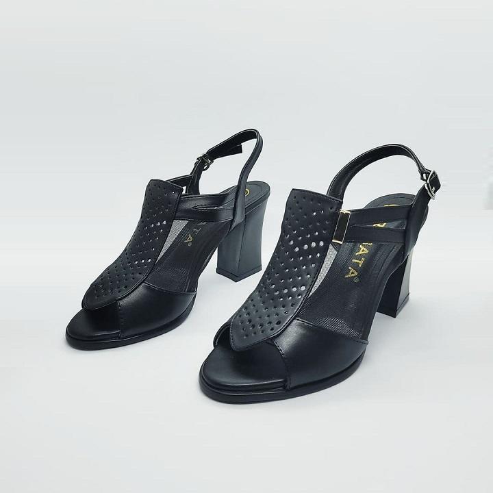 Giày sandal nữ cao gót đế cao 7 phân hàng hiệu rosata màu đen kem ro151