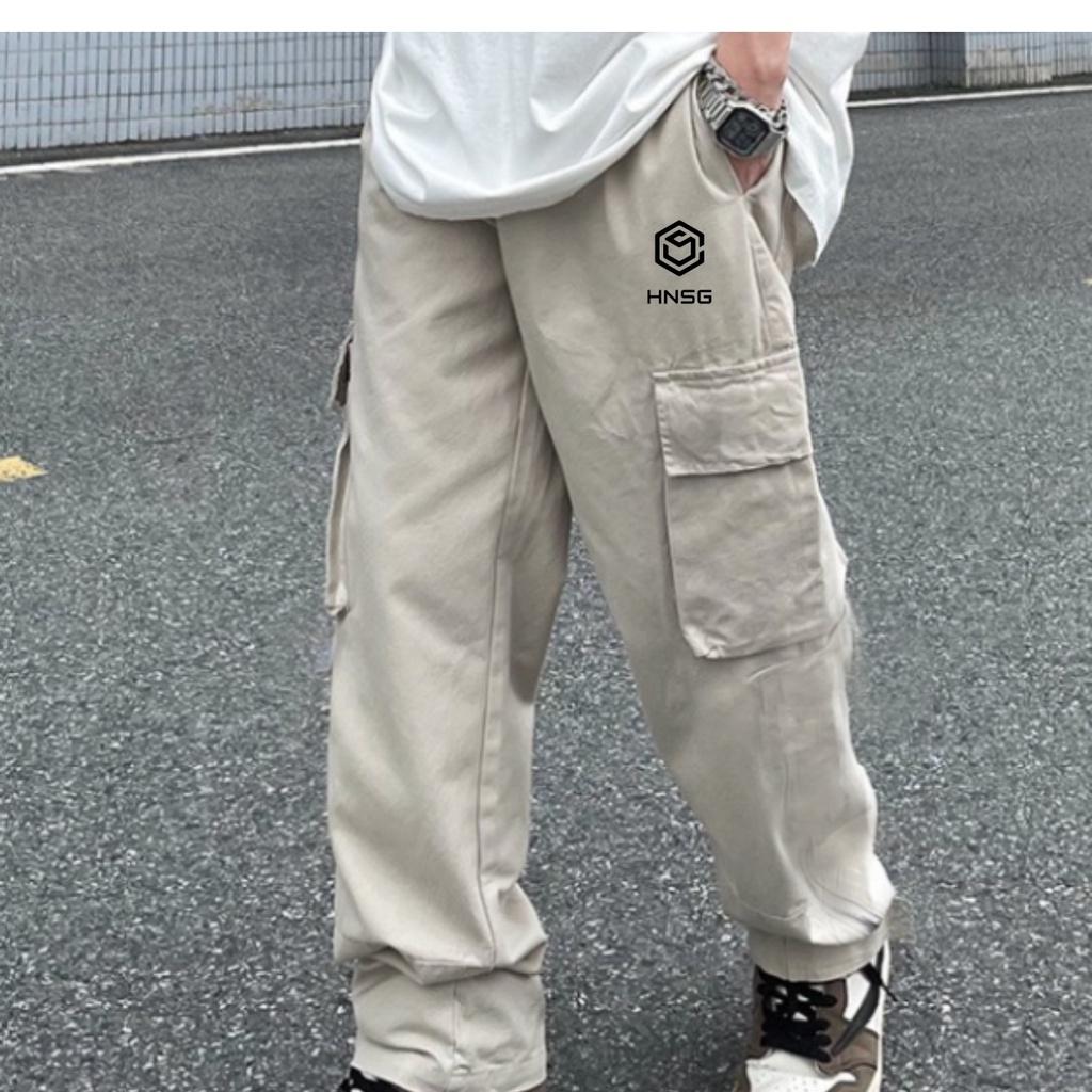 Quần Cargo Pant Quần Dài Kaki thêu mini logo hnsg Túi Hộp Ống Rộng Nam Nữ