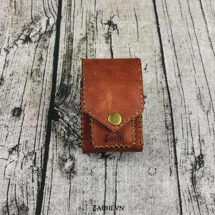 Bao da đựng thuốc lá kiêm zippo da bò thật 100% handmade - BT223