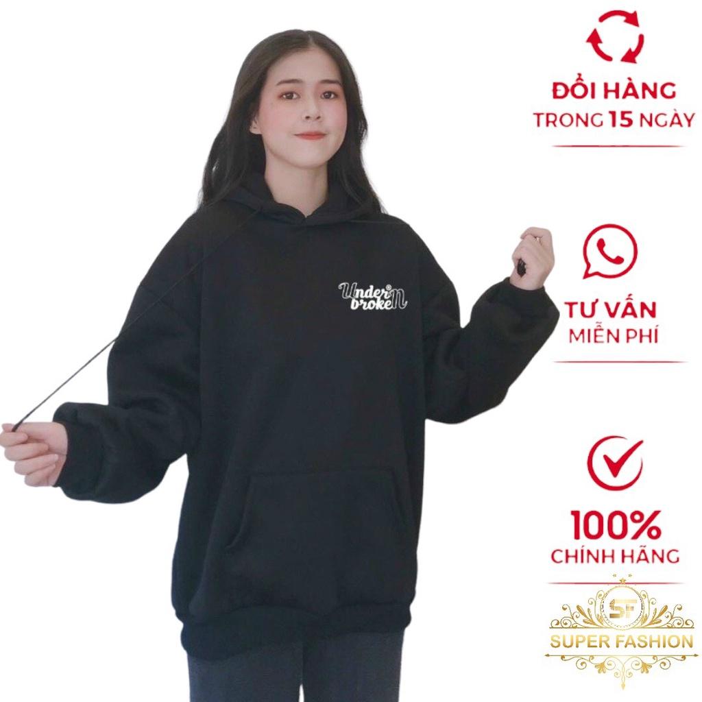 Hình ảnh Áo Hoodies Nữ Chui Đầu SUPER FASHION Vải Nỉ Dày Nón Lớn Logo Sịn Sò Form Rộng