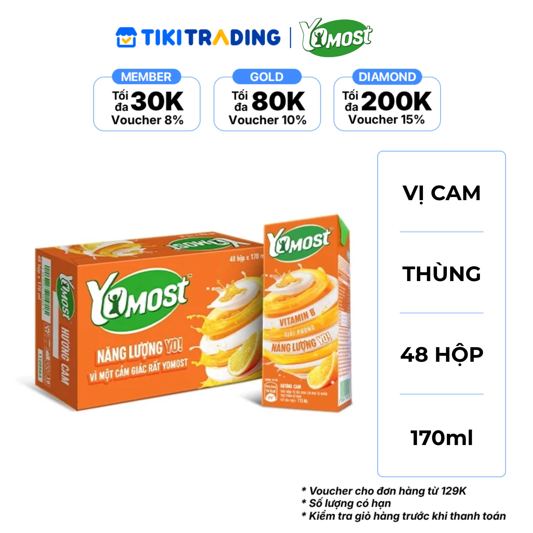 Thùng 48 Hộp Sữa Chua Lên Men Tự Nhiên Yomost Vị Cam (170ml/Hộp)