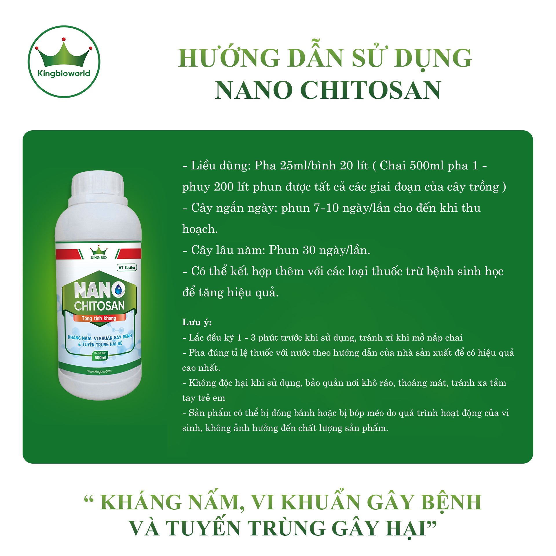 King Nano Chitosan 500ml - Nano kháng nấm, Diệt vi khuẩn gây bệnh và tuyến trùng gây hại, tăng khả năng hấp thụ dinh dưỡng cây trồng