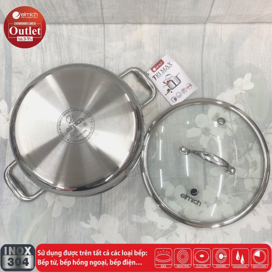 Chảo Xào Inox 304 3 lớp Đáy Liền ELMICH TrimaxXS EL3847 26cm