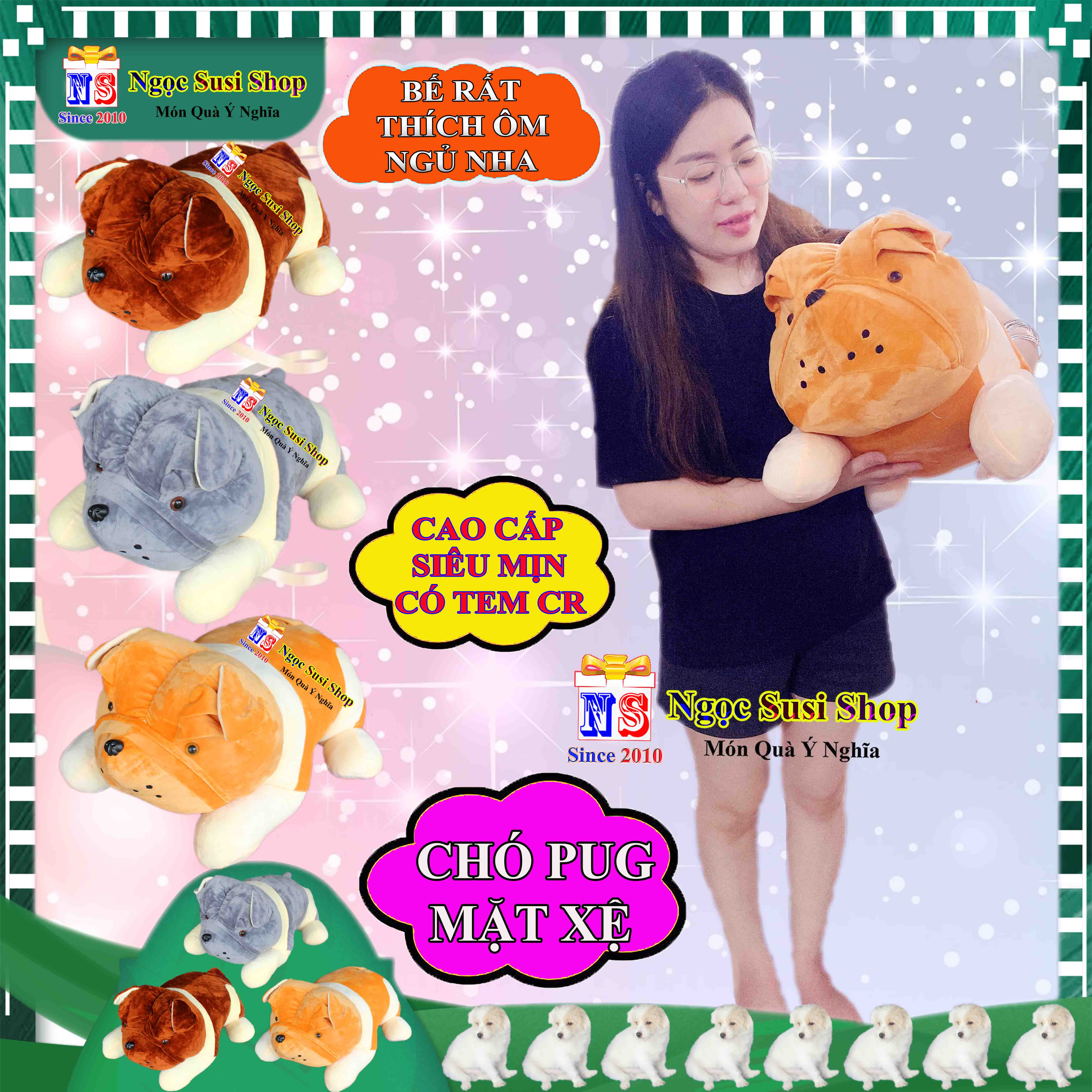 GỐI ÔM THÚ BÔNG CON CHÓ PUG MẶT XỆ SIÊU DỄ THƯƠNG CHO BÉ ÔM NGỦ - GẤU BÔNG HÌNH CON CHÓ PUG MẶT XỆ SIÊU ĐẸP