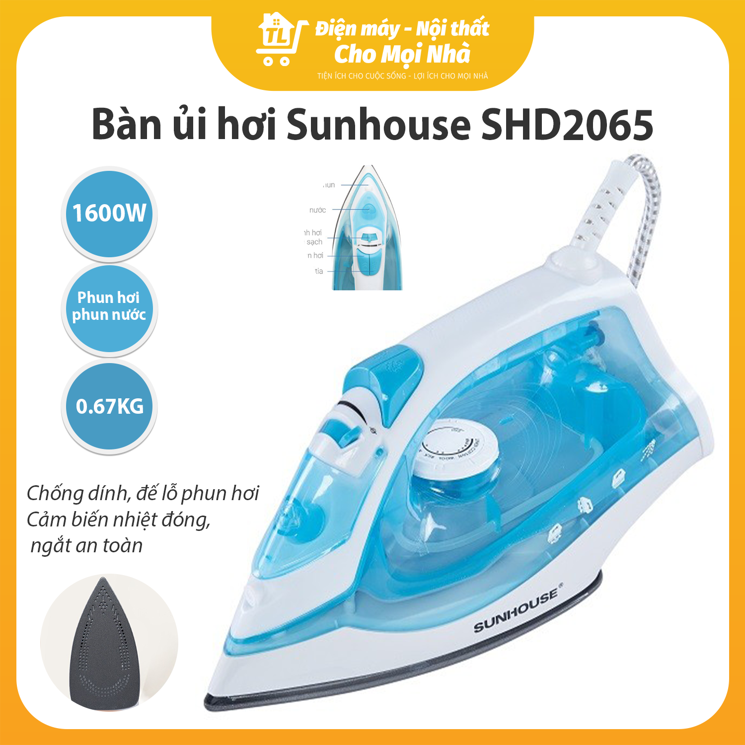 Bàn là hơi Sunhouse SHD2065 - Hàng chính hãng