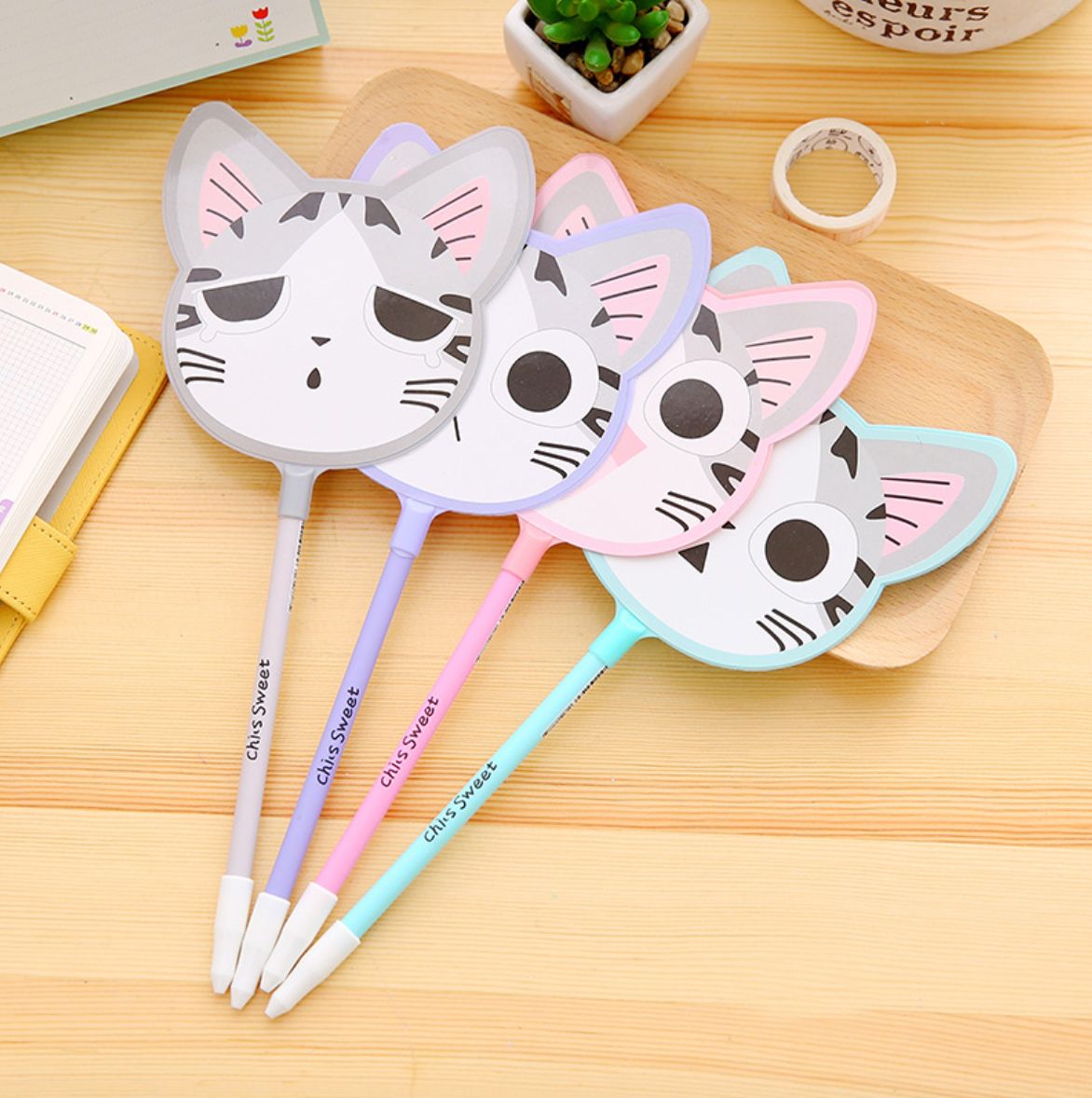 Bút Bi Quạt Mát Mèo Dễ Thương - Bút Bi Nước Văn Phòng Mực Đen