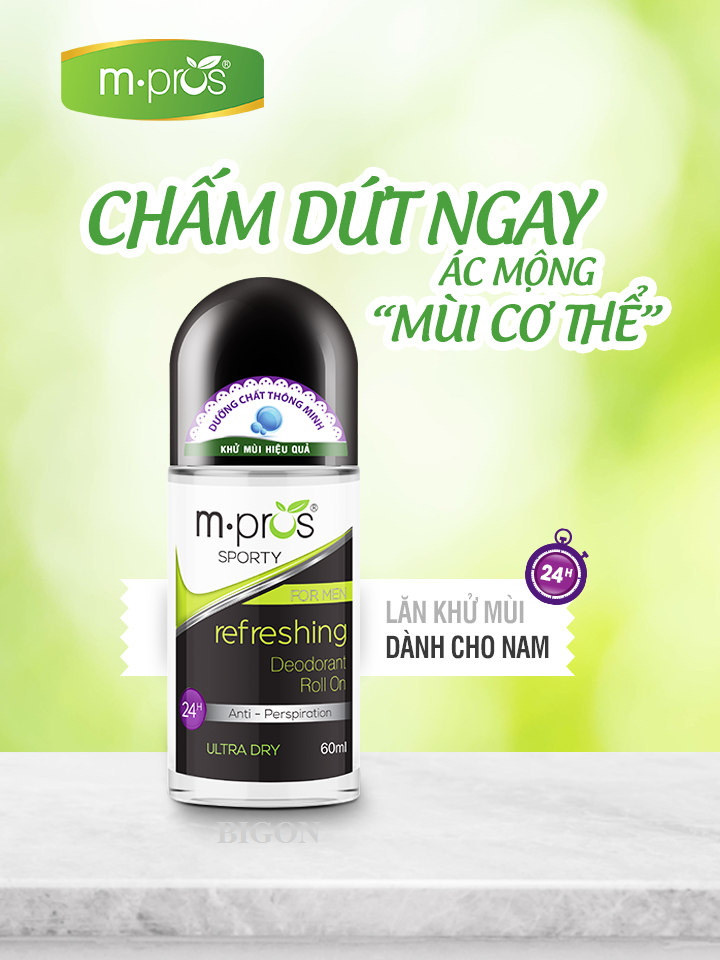 Lăn Khử Mùi M.Pros 60ml - Mạnh Mẽ - Dành Cho Nam - Khử Mùi Hiệu Quả