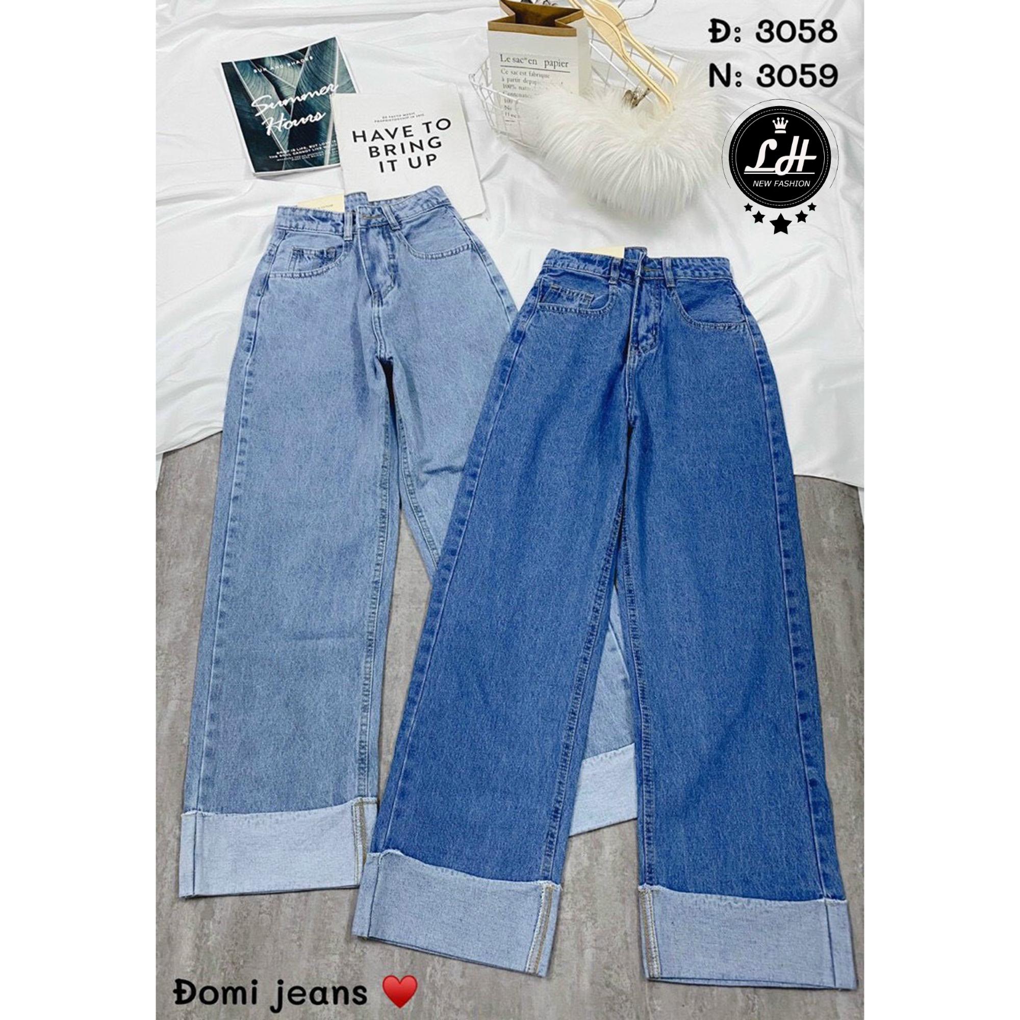 Quần bò nữ gấp gấu - quần jeans ống rộng Lê Huy Fashion kiểu gập lai trơn 1 cút MS 3058
