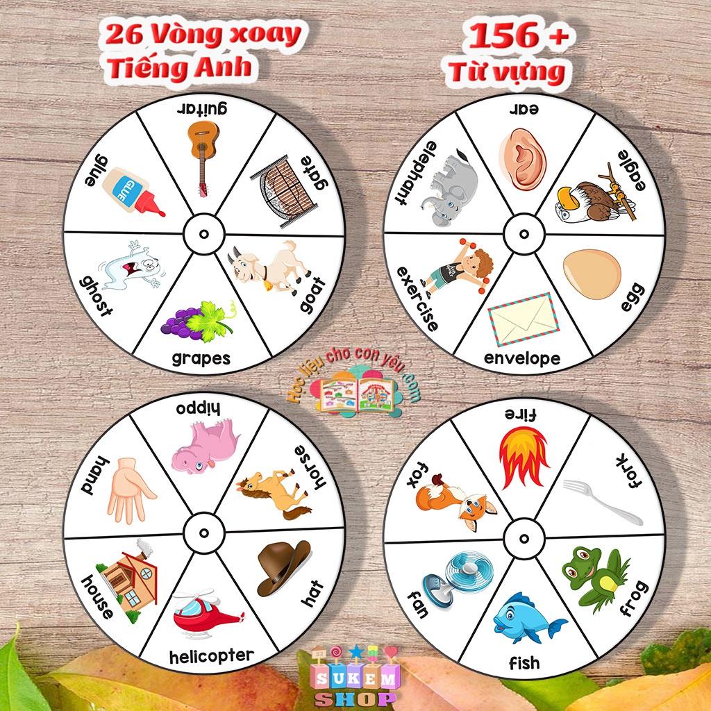 Bộ Flashcard Học liệu hình tròn xoay 26 bảng chữ cái Tiếng Anh Từ Điển Bằng Hình ( Dành cho trẻ từ 2 -6 tuổi)