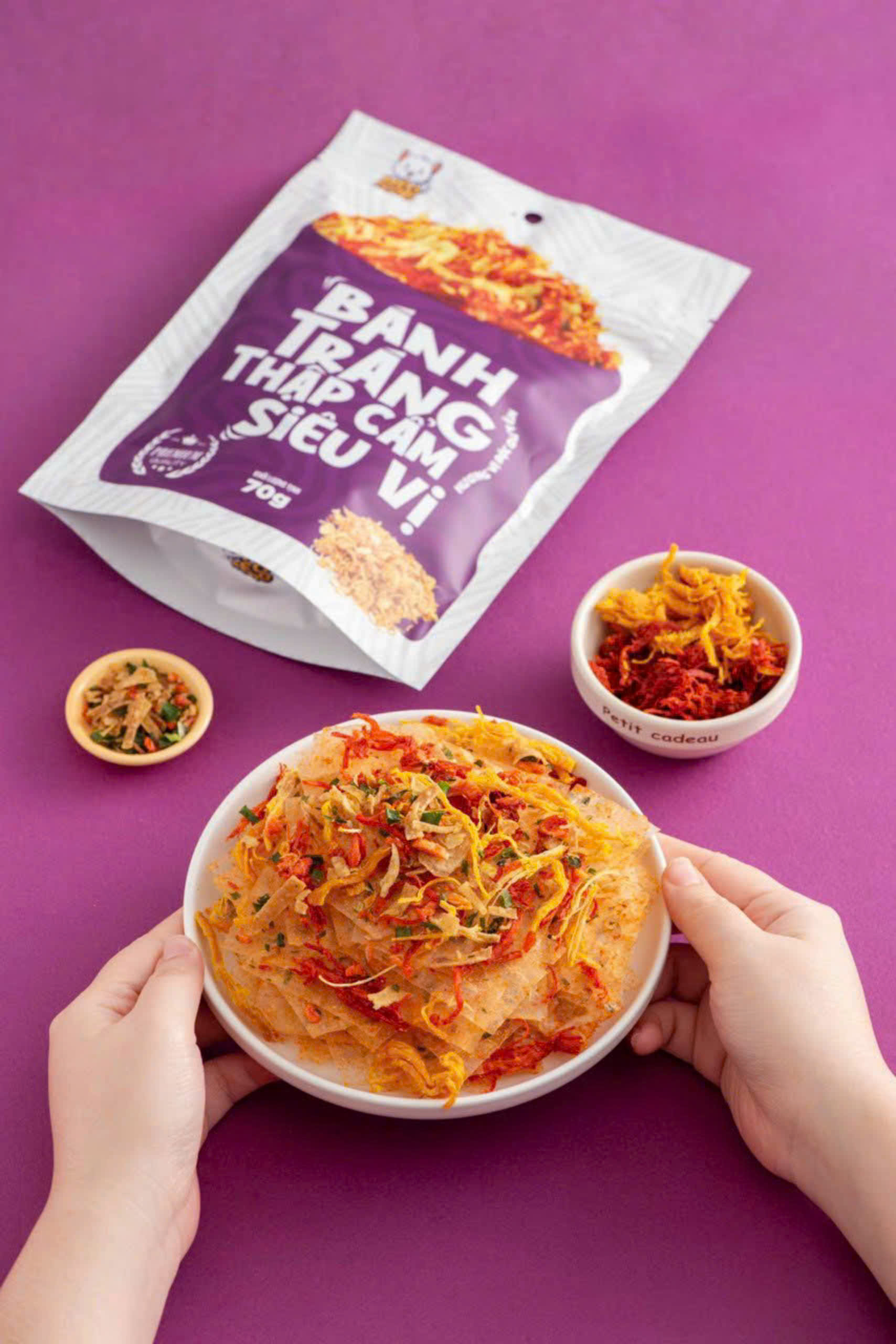 Bánh tráng trộn gà quay / Thập cẩm siêu vị / Bò cuộn/Mèo food 70g