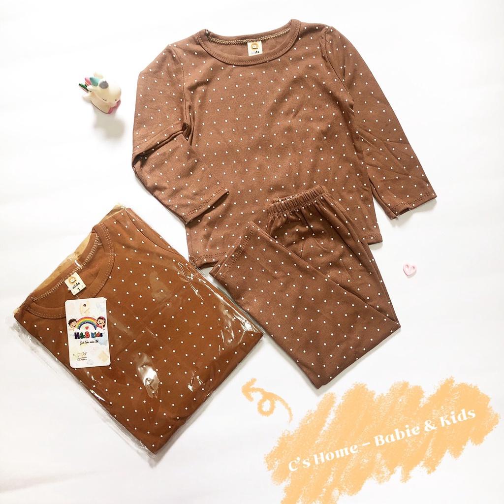Bộ dài tay cotton cho bé trai và bé gái họa tiết chấm bi nhiều màu sắc, kiểu dáng basic, size từ 6 đến 15 kg