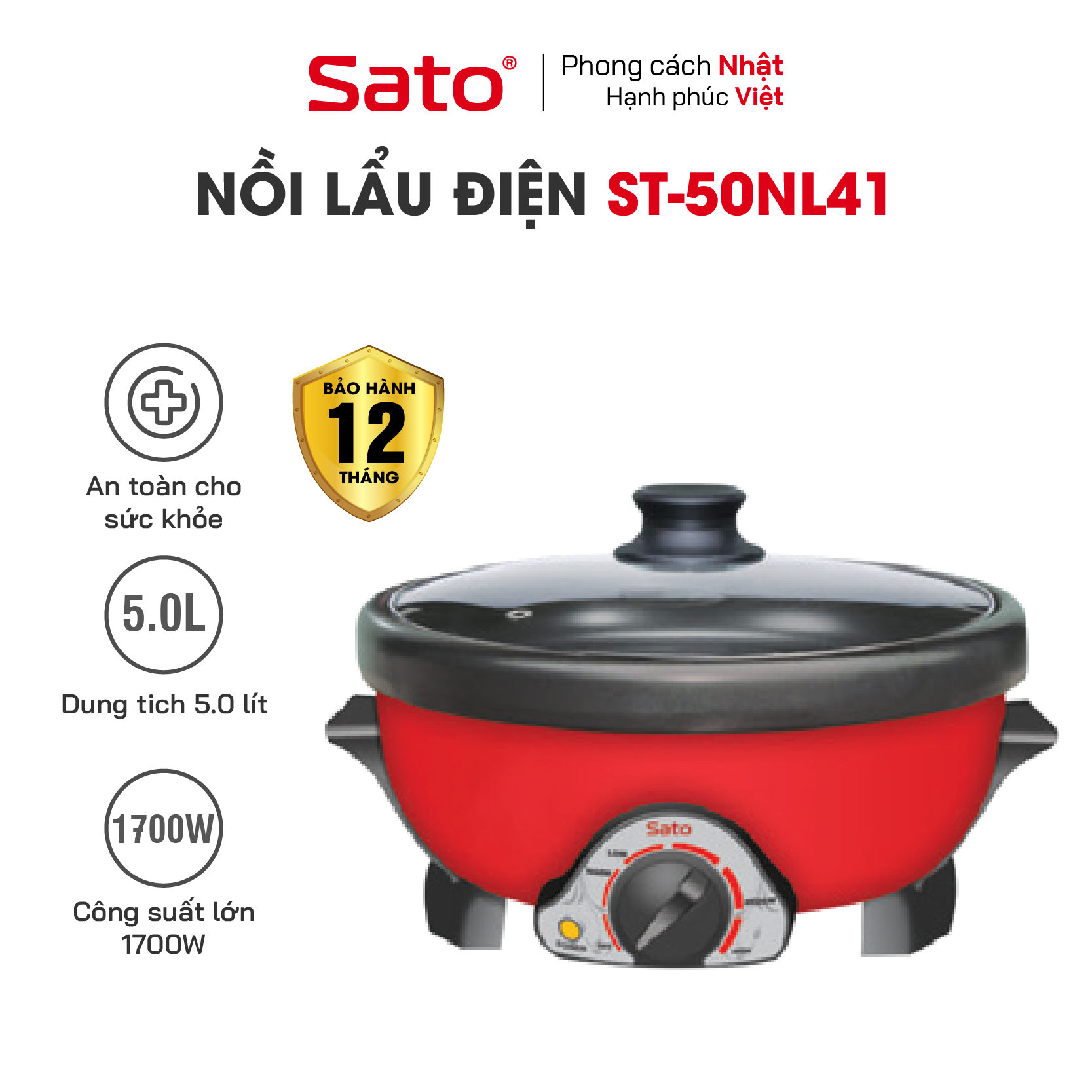 Nồi lẩu điện đa năng SATO 50NL41 5.0L - Hàng chính hãng