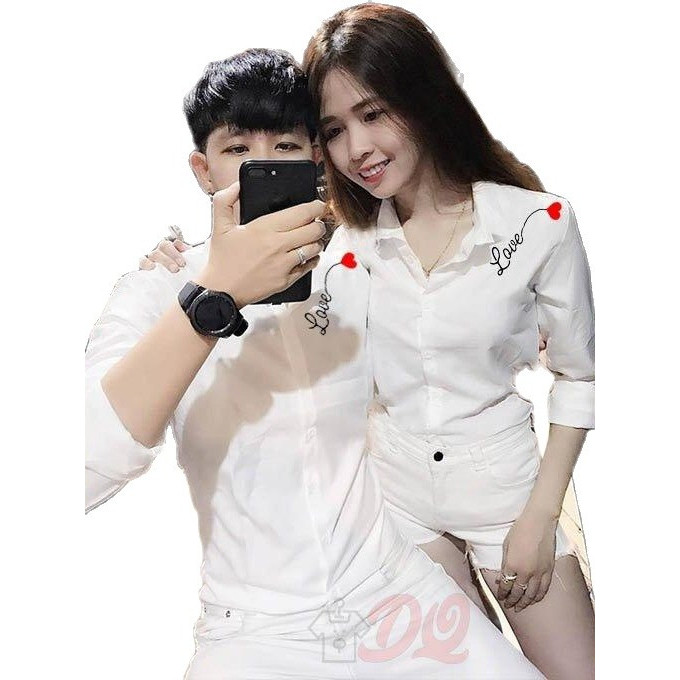 ÁO SƠ MI CẶP ĐÔI NAM NỮ LOVE YOU HOT TREND XU HƯỚNG TÌNH YÊU HÀN QUỐC