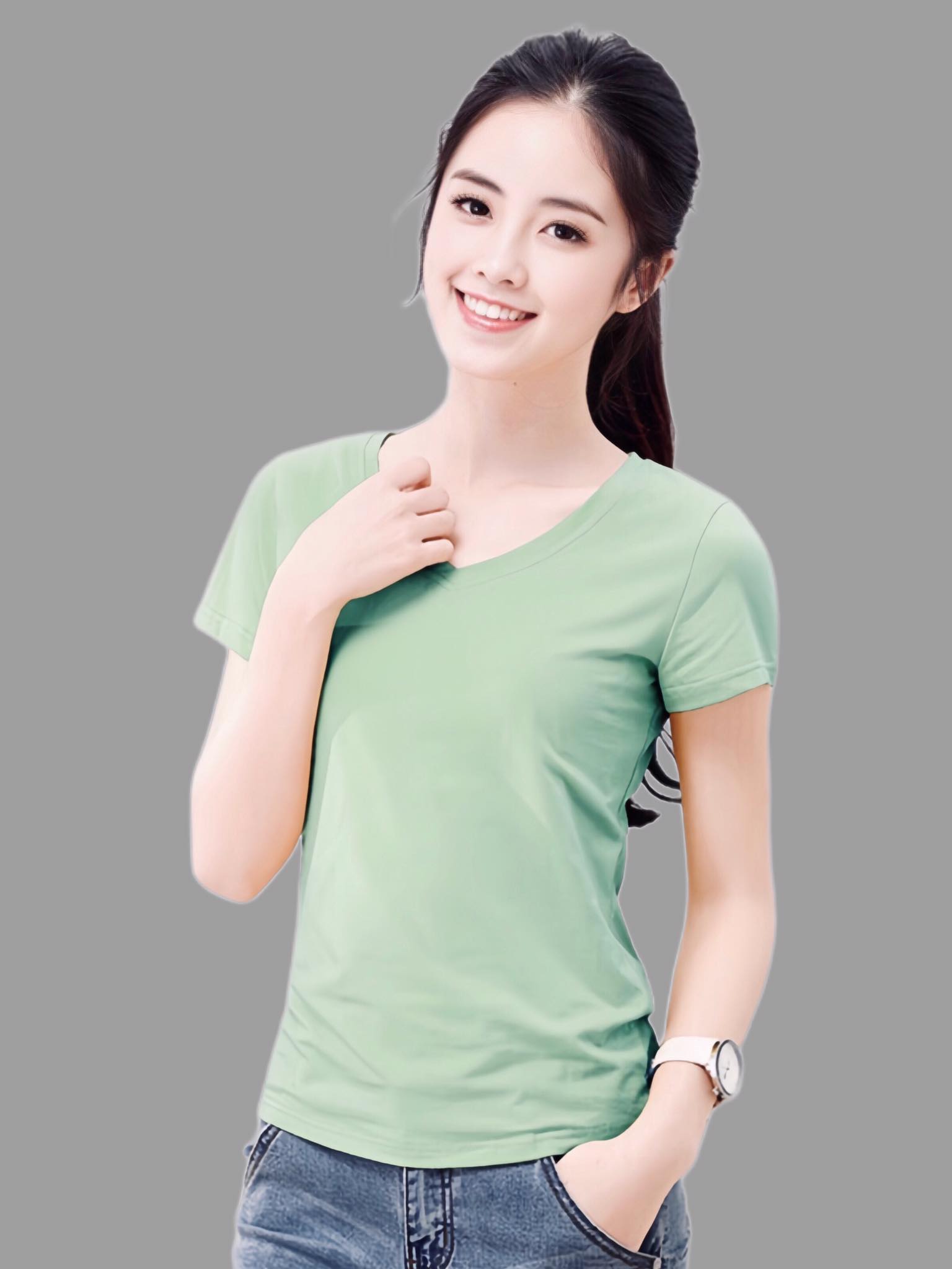 Áo thun nữ trơn cổ tim tay ngắn thun cotton 4 chiều form ôm body MXM