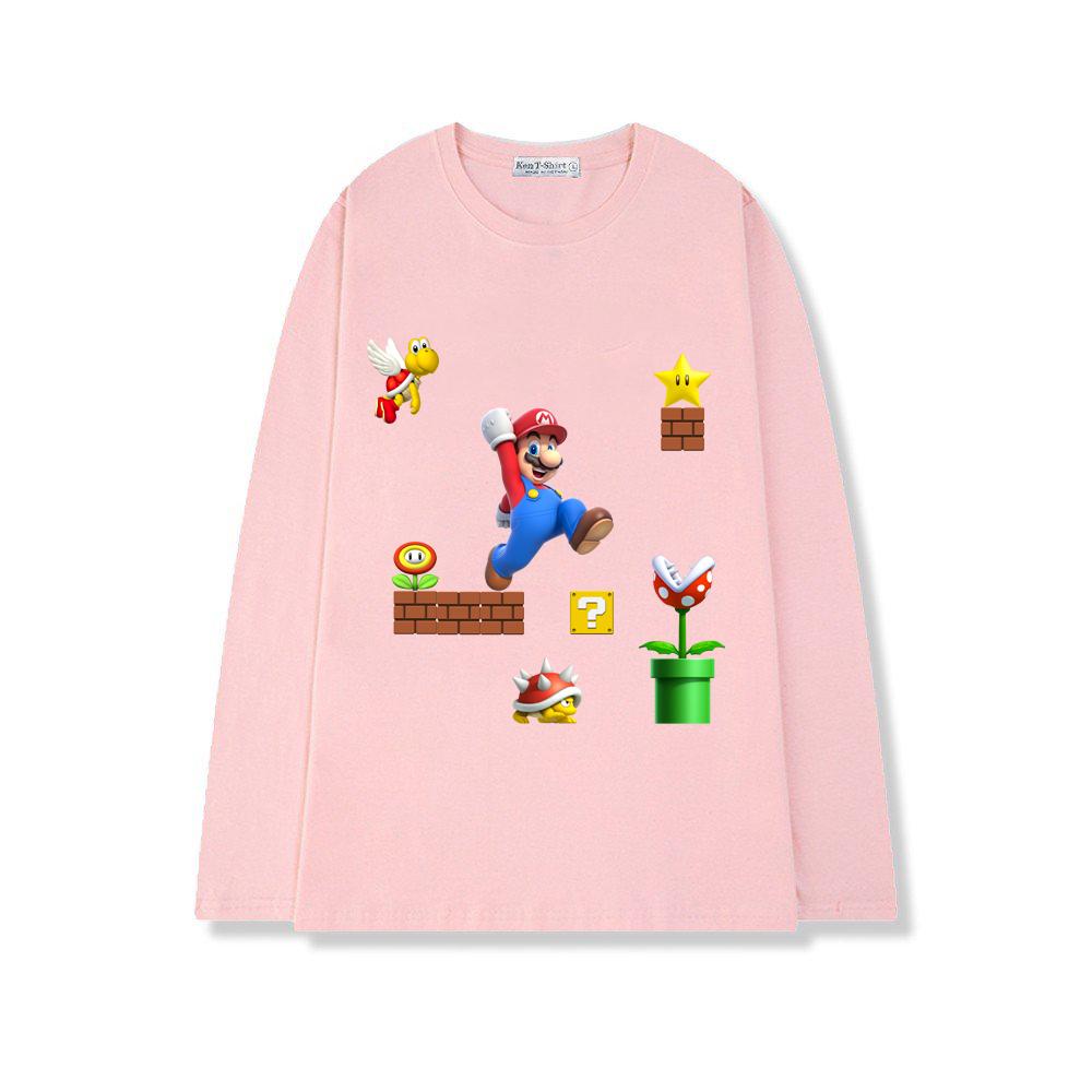 Áo thun tay dài form rộng unisex freesize nam nữ in hình Super Mario game hái nấm BND48