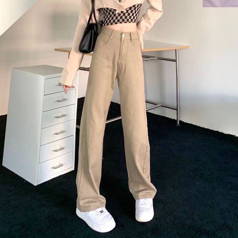 Quần Kaki Jean Nữ Ống Rộng Lưng Cao Dáng Suông Phong Cách Ulzzang Cực Chất Màu Nude Trơn 3 size SML 522