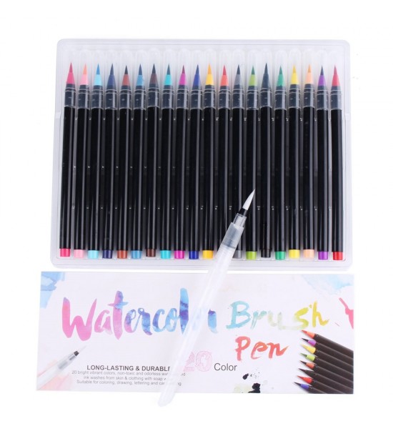 Bộ 20 bút lông màu nước cao cấp BUDECOR Water Color Brush Pen (Tặng 1 cọ Water Brush và Bảng Màu )