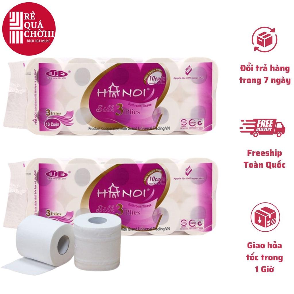 Combo 2 Bịch Giấy vệ sinh Hà Nội Silk 3 Lớp Tím Có Lõi 1.6kg ~ MÃ : 022