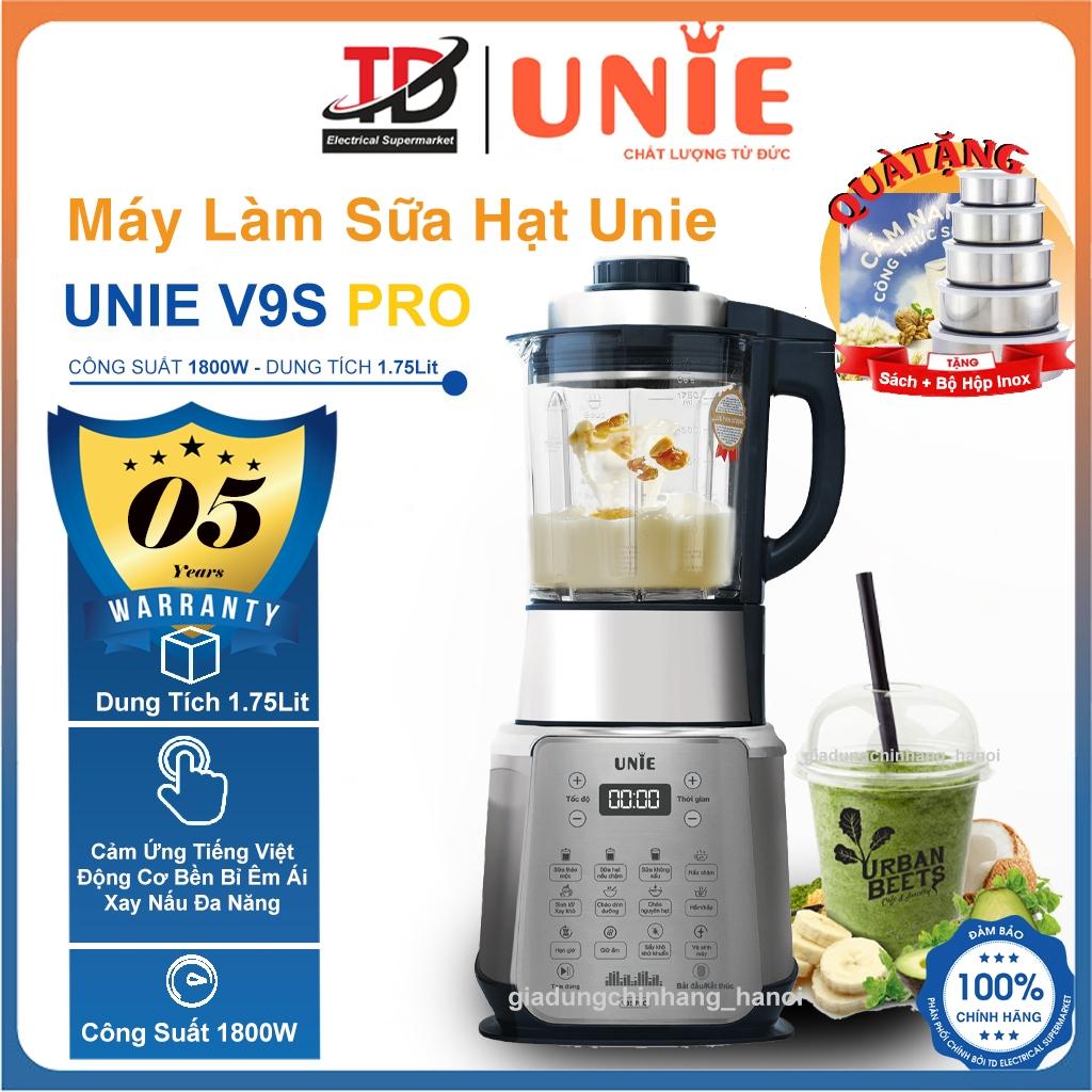 Máy Xay Nấu Sữa Hạt Unie V9S PRO, Bản 2024 Mạnh Mẽ Êm Ái, Cối 5 lớp chịu nhiệt, 1800W-1.75L, Hàng chính hãng