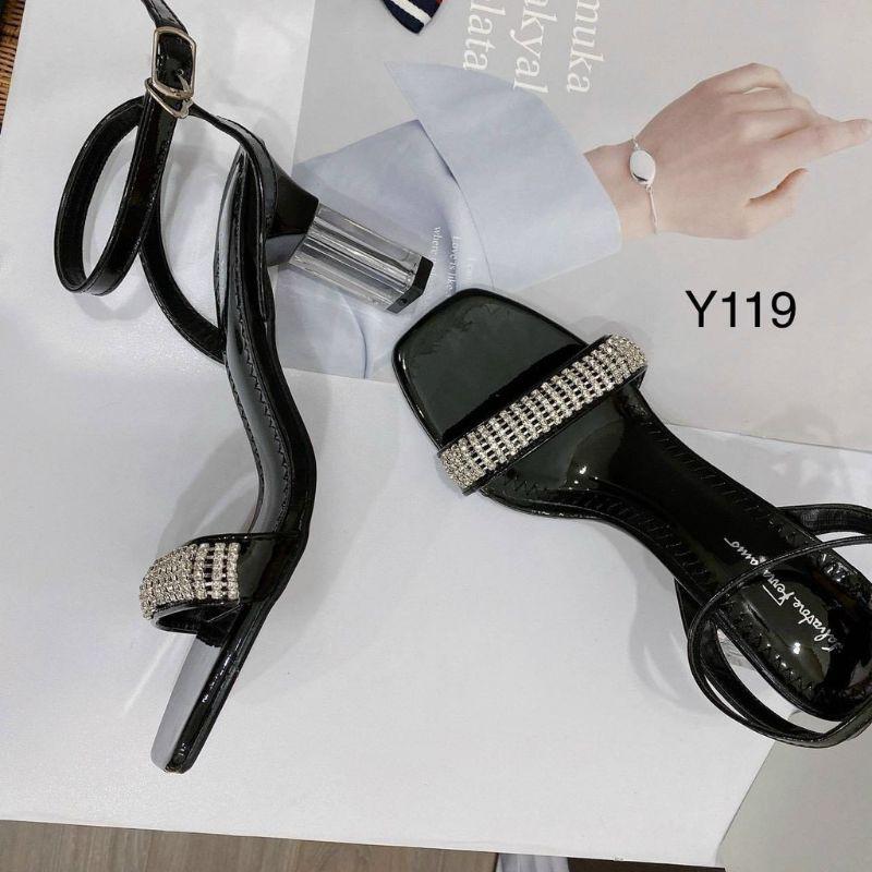 SANDAL DA BÓNG QUAI VIỀN ĐÁ GÓT TRỤ TRONG - 7P