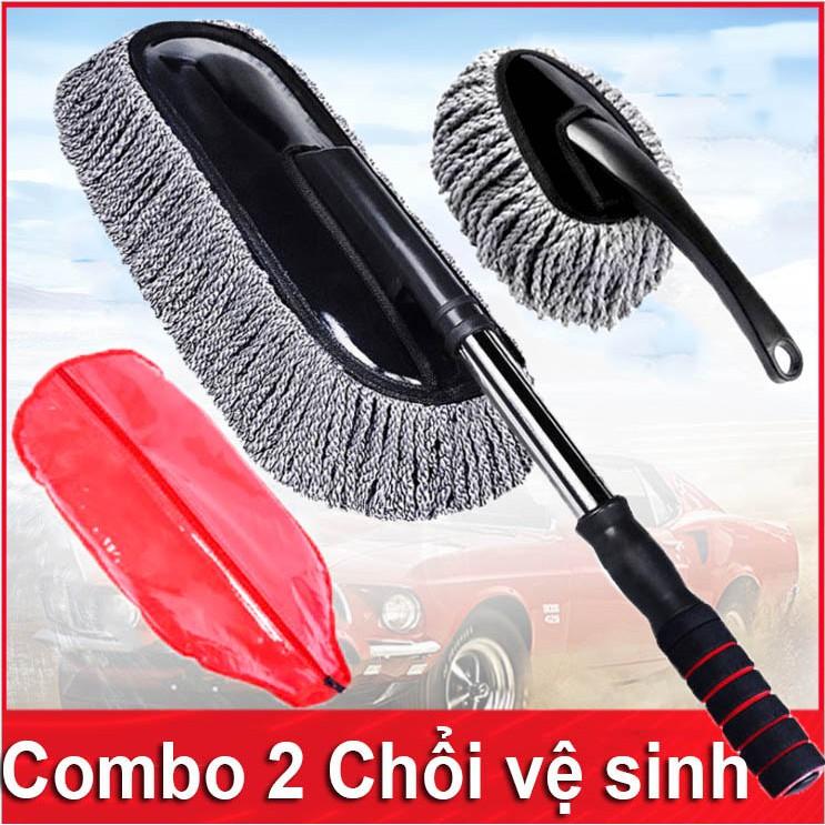 Chổi Lau Rửa Vệ Sinh Ô Tô Có Điều Chỉnh Tặng Kèm 01 Chổi Ngắn (Ghi)