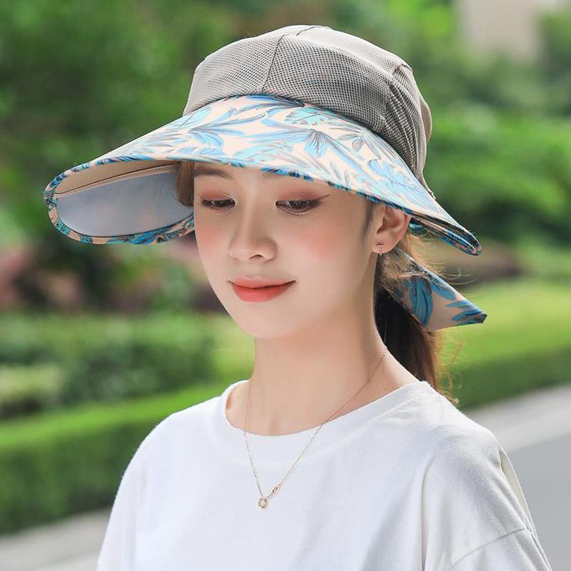 Mùa Hè Nữ Vành Rộng Trống Đầu Che Nón Đạp Xe Tretchable Quấn Nơ Màu Miếng Vải Lớn Vành Đi Biển Chống Tia UV Mũ Lưỡi Trai