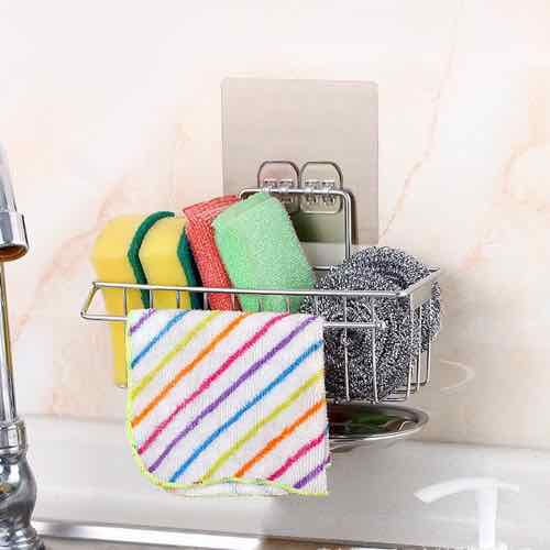 GIỎ INOX TREO BỒN RỬA CHÉN CÓ KHAY HỨNG, giá treo dẻ rửa bát cạnh vòi rửa