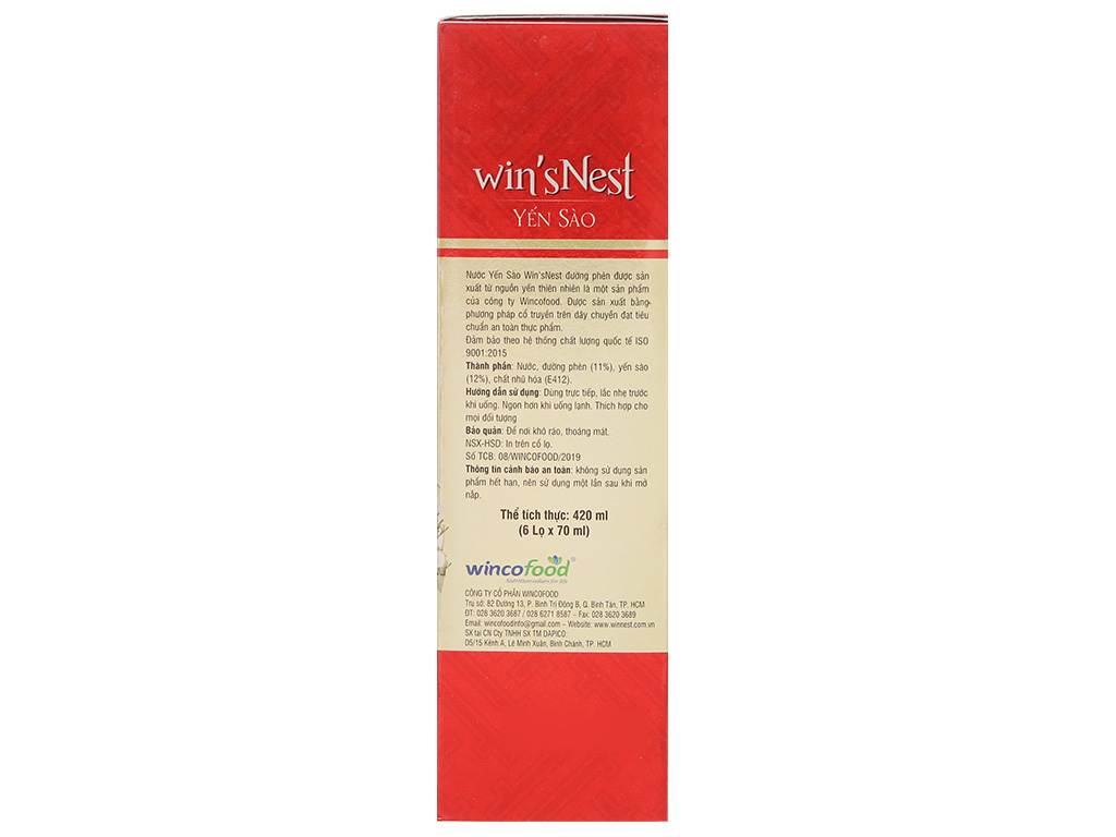 Nước Yến Sào win'sNest Đường Phèn 12% (6 Lọ * 70 ml / Hộp) Kèm túi xách