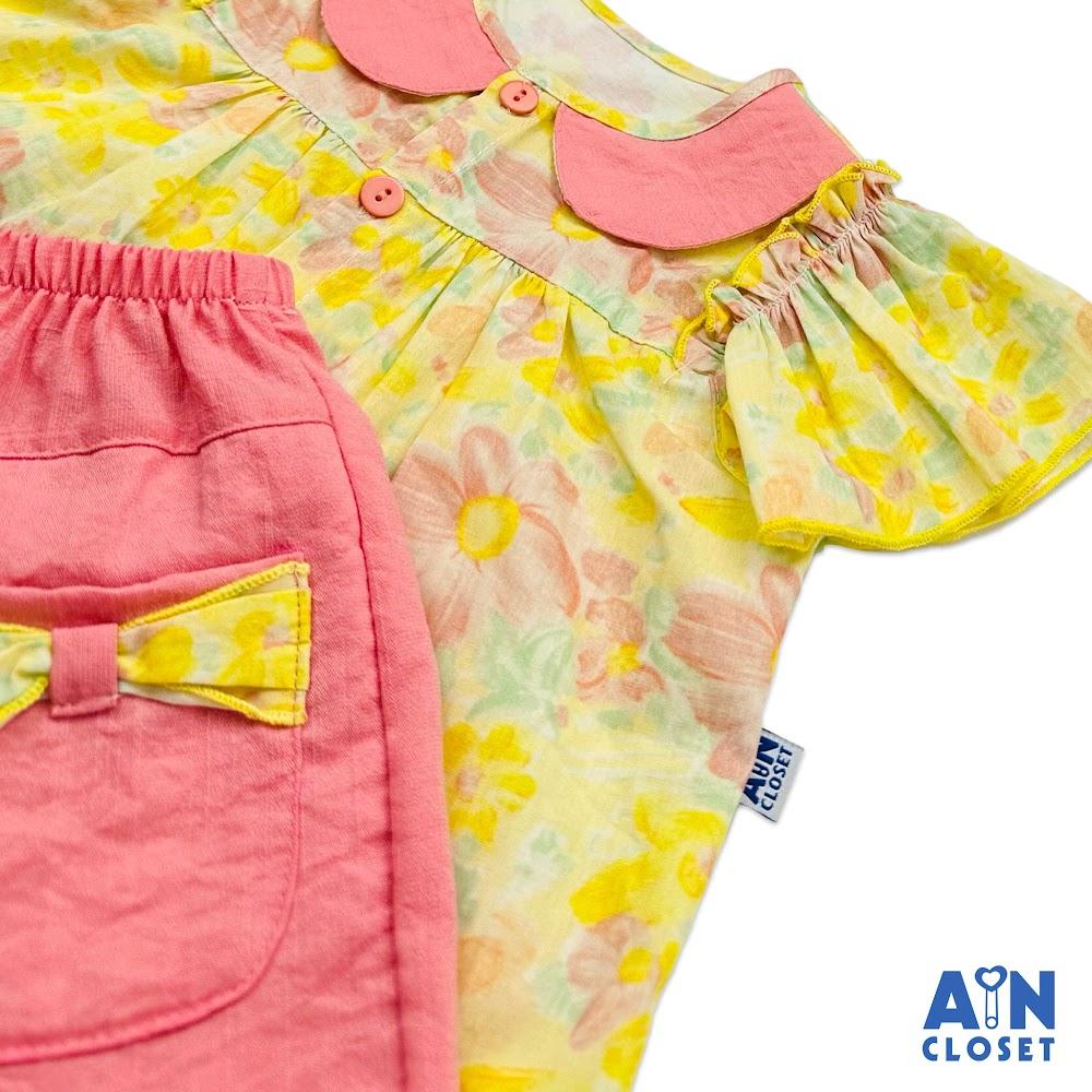 Bộ áo váy ngắn bé gái họa tiết Hoa Xuyến Chi hồng cotton boi - AICDBGQ8KE2X - AIN Closet