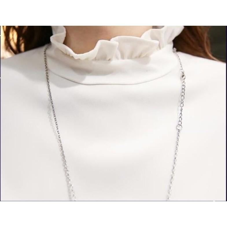 Áo kiểu vải voan tay dài phối bèo thanh lịch cho nữ