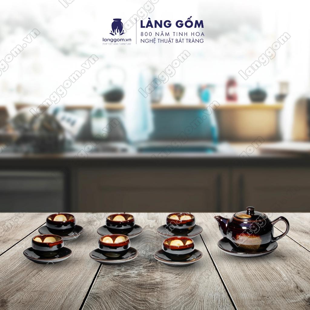 Bộ ấm chén Men hỏa biến đào - Gốm sứ Bát Tràng - Làng Gốm